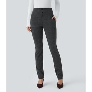 Halara Flex High Waisted Houndstooth Plaid Skinny Work Pants Medium Black Gray